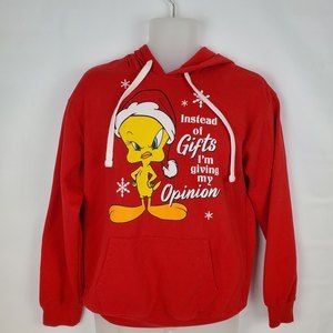 Tweety Bird "Instead of Gifts..." Christmas Hoodie Red Junior Sizes Small Large